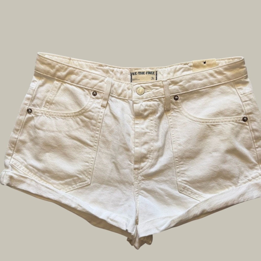 We The Free Denim Shorts 31 Beginners Luck Low Rise Slouchy White Cotton Denim